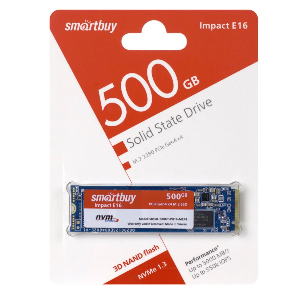 Жесткий диск SmartBuy Impact E16 500GB NVMe PCIe4x4 PS5016 SBSSD-500GT-PH16-M2P4 SSD (твердотельные), 500 ГБ, M.2, PCIe