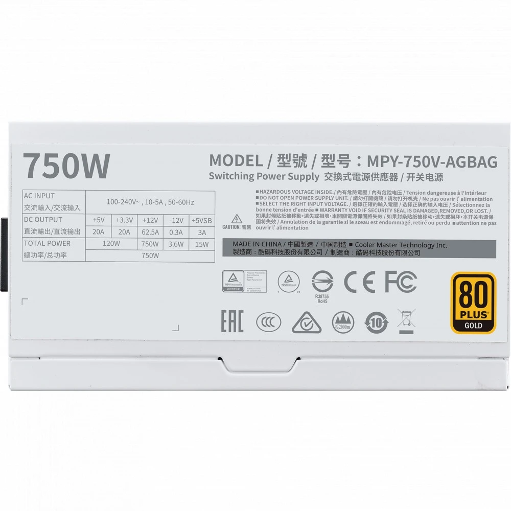 Блок питания Cooler Master MPY-750V-AGBAG-EU 750 Вт, 80+ Gold