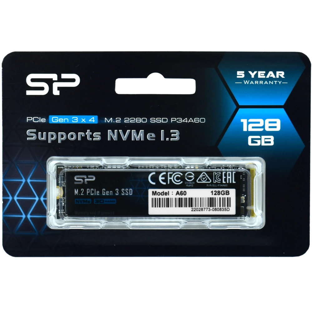 Жесткий диск Silicon Power A60 SP128GBP34A60M28 SSD (твердотельные), 128 ГБ, M.2, PCIe