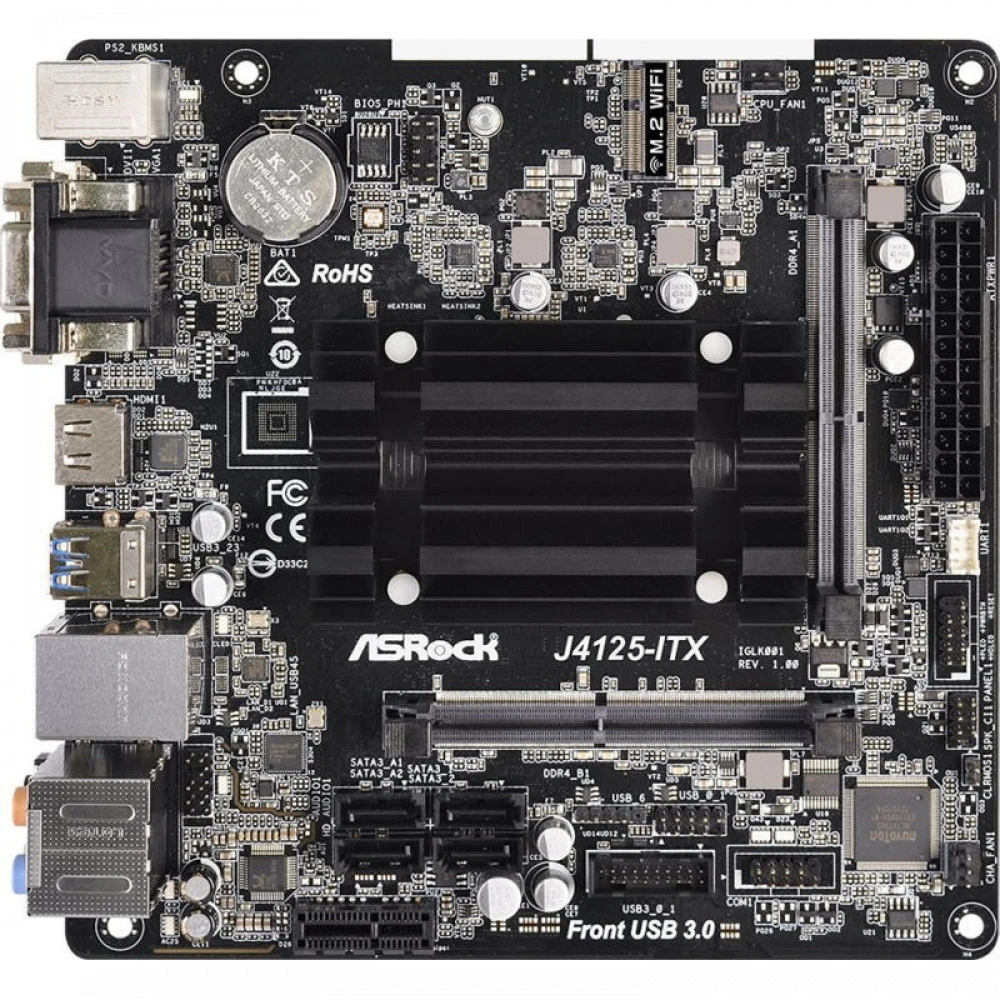 Материнская плата ASRock J4125-ITX Mini-ITX, С интегрированным процессором