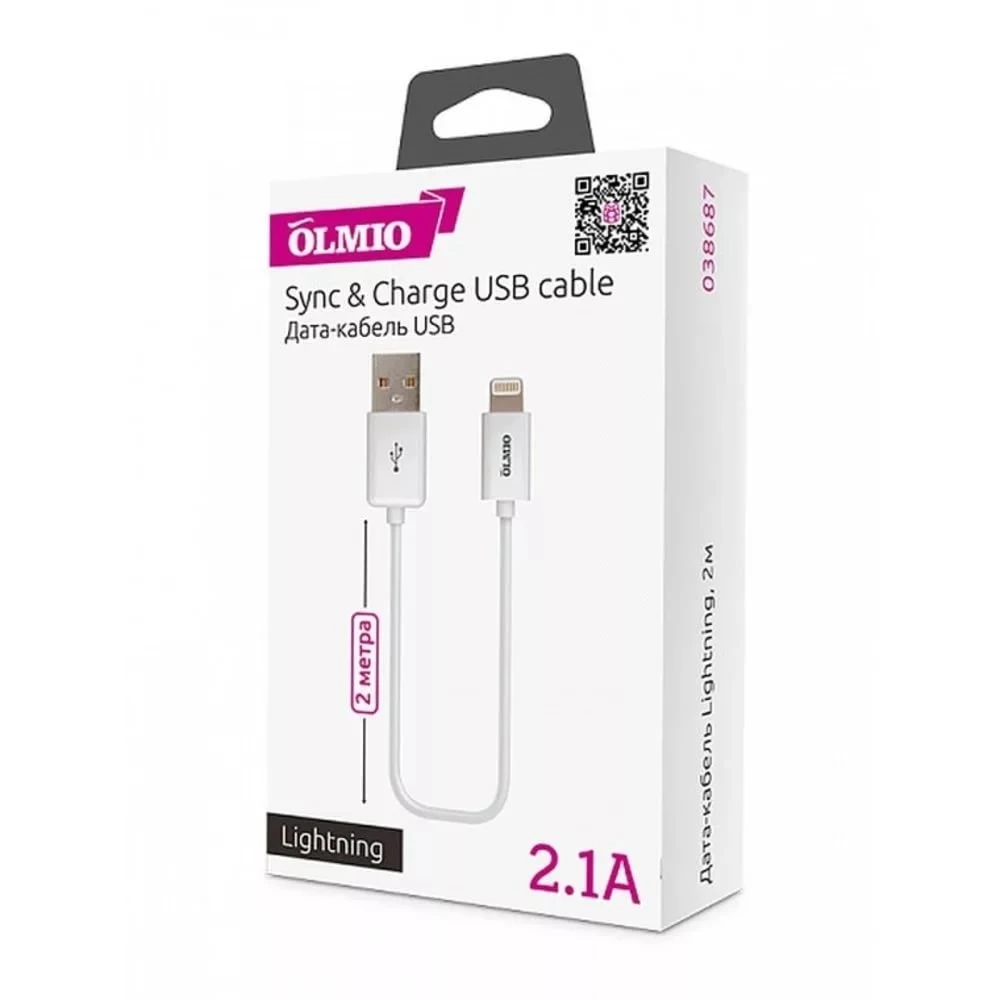 Кабель интерфейсный OLMIO Кабель USB 2.0 - Lightning 38687 USB Type A - Lightning (8pin)