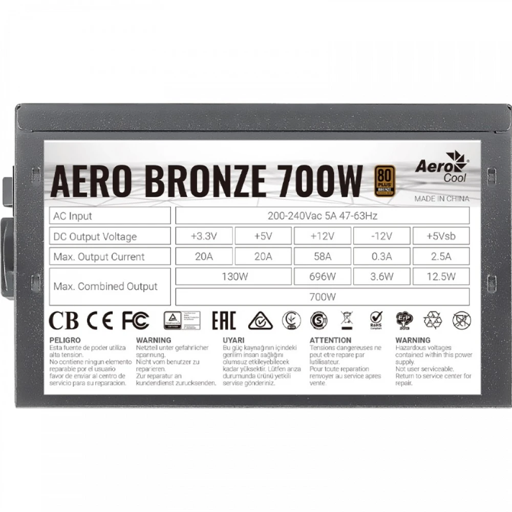 Блок питания Aerocool AERO BRONZE 700 700 Вт, 80+ Bronze