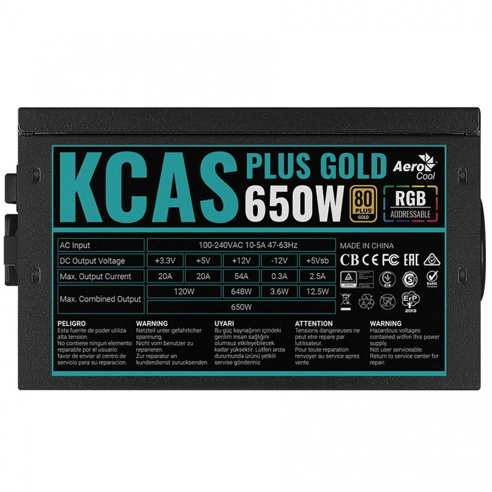 Блок питания Aerocool ATX 650W KCAS PLUS GOLD ACPG-KP65FEC.11 650 Вт, 80+ Gold