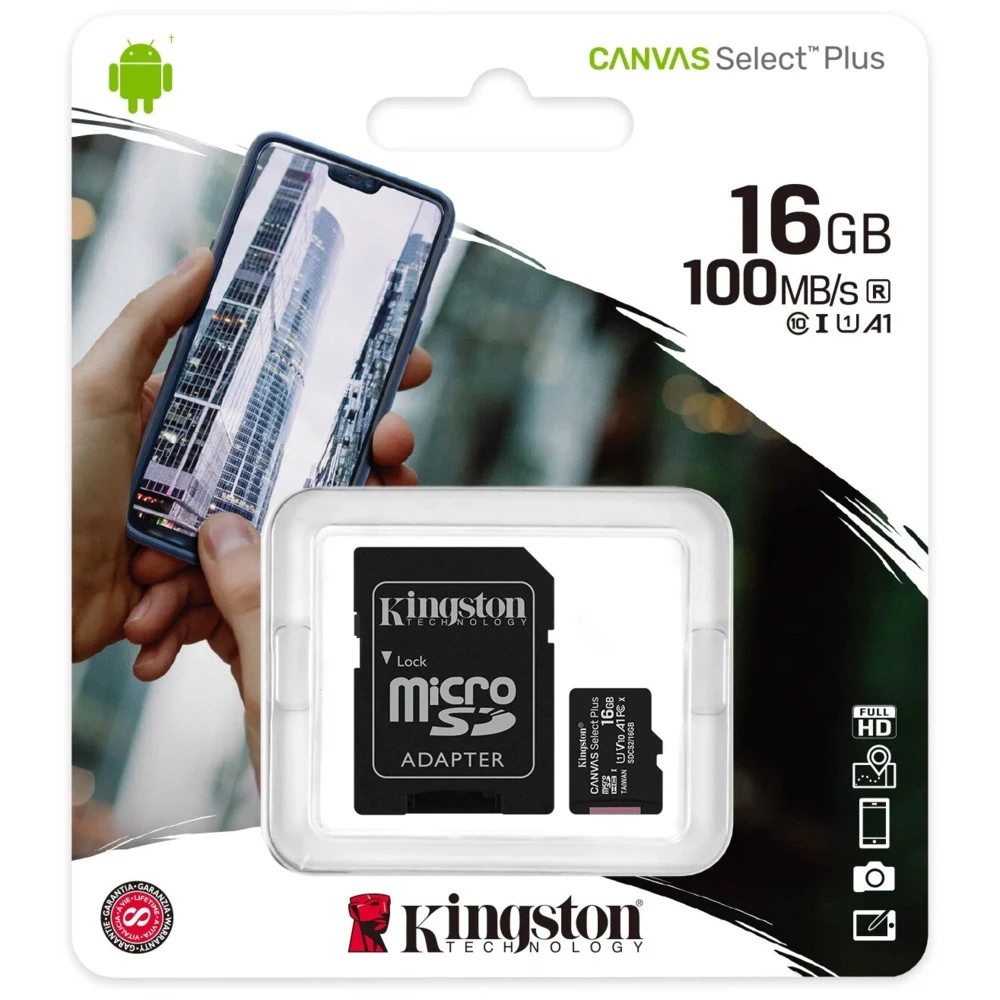 Флеш (Flash) карты Kingston 16GB micro SDHC Canvas Select Plus SDCS2/16GB-3P1A 16 ГБ