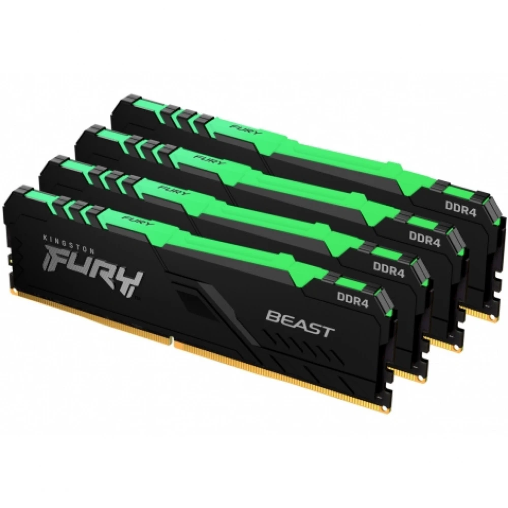 ОЗУ Kingston Fury Beast RGB KF432C16BB1AK4/64 DIMM, DDR4, 64 Гб (4 х 16 Гб), 3200 МГц