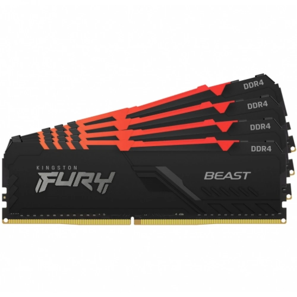 ОЗУ Kingston Fury Beast RGB KF432C16BB1AK4/64 DIMM, DDR4, 64 Гб (4 х 16 Гб), 3200 МГц