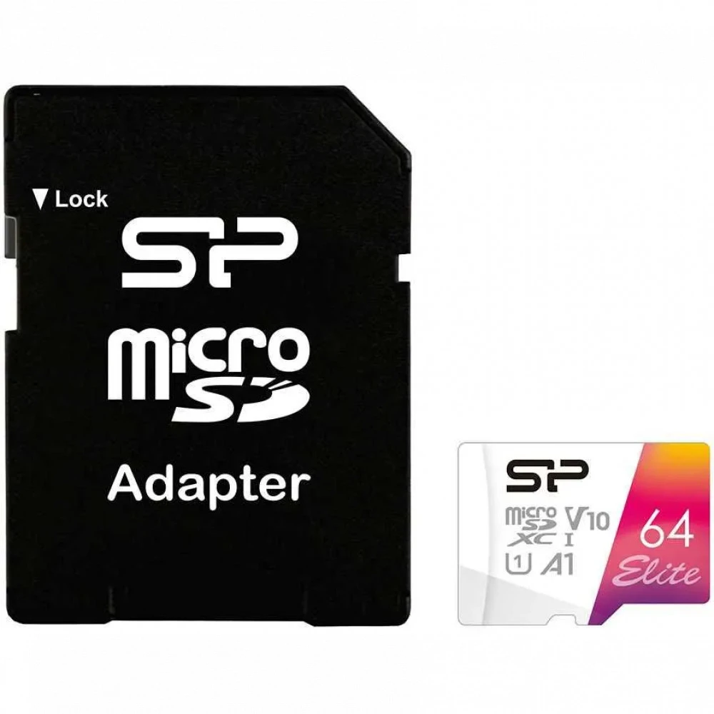 Флеш (Flash) карты Silicon Power Elite A1 microSDXC Class 10 UHS-I U1 + SD адаптер SP064GBSTXBV1V20SP 64 ГБ
