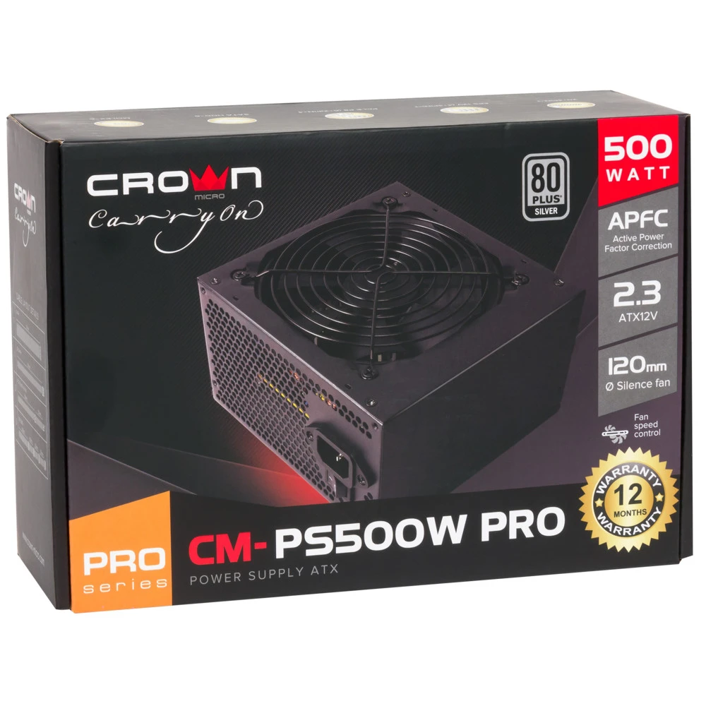 Блок питания CROWN micro CM-PS500W SMART 500 Вт, 80+ Silver