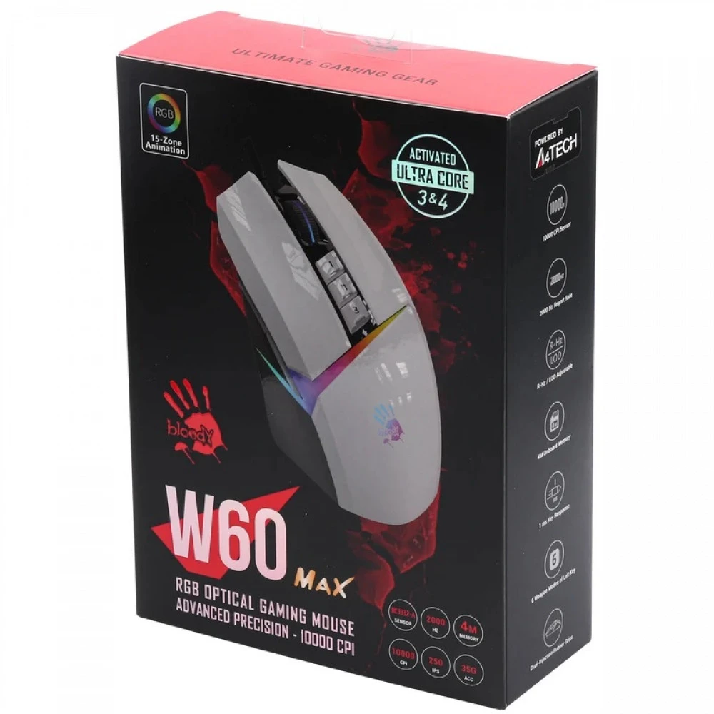 Мышь A4Tech Bloody W60-Max Panda White W60-Max (Panda White) Игровые, Проводная