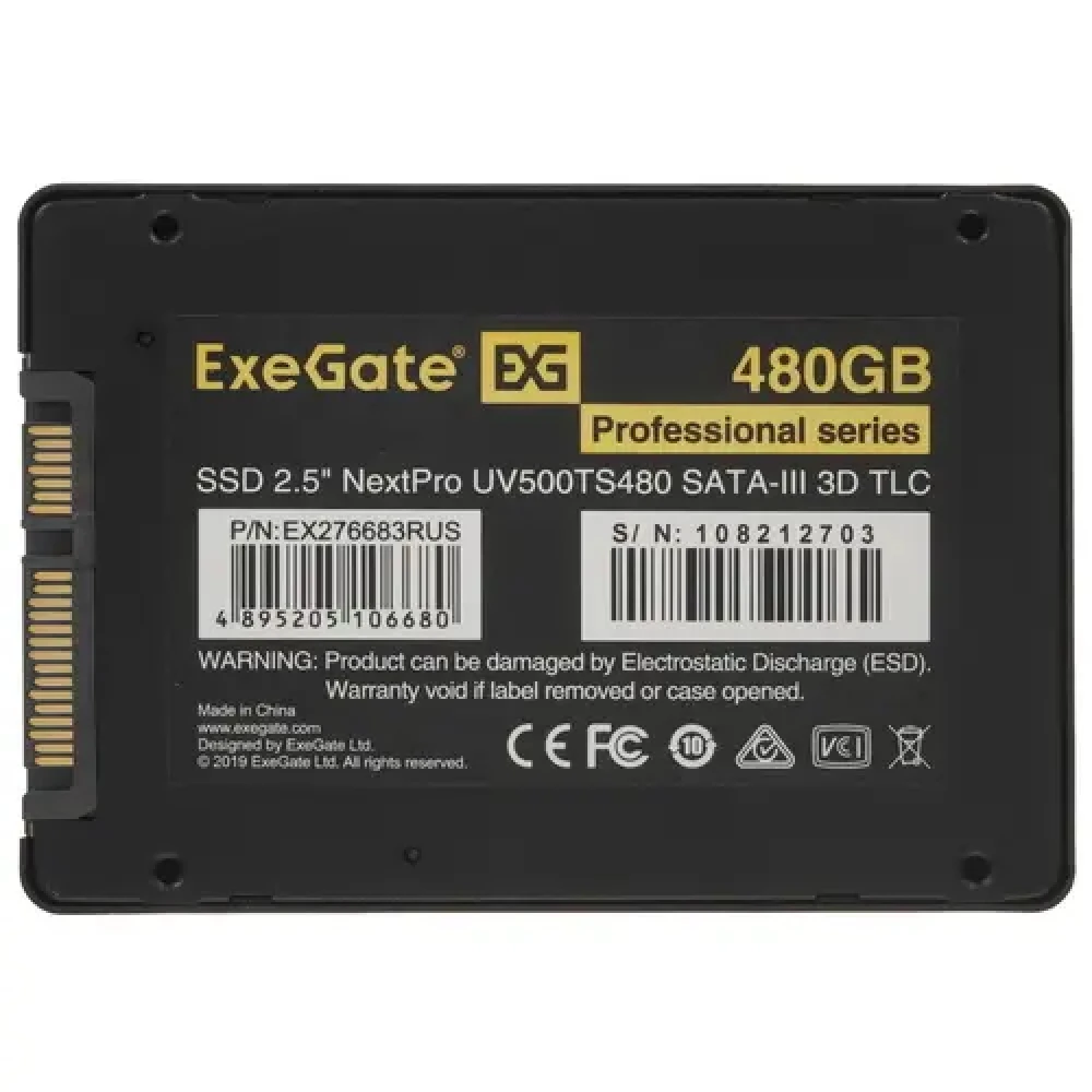 Жесткий диск ExeGate NextPro UV500TS480 EX276683RUS SSD (твердотельные), 480 ГБ, 2.5 дюйма, SATA
