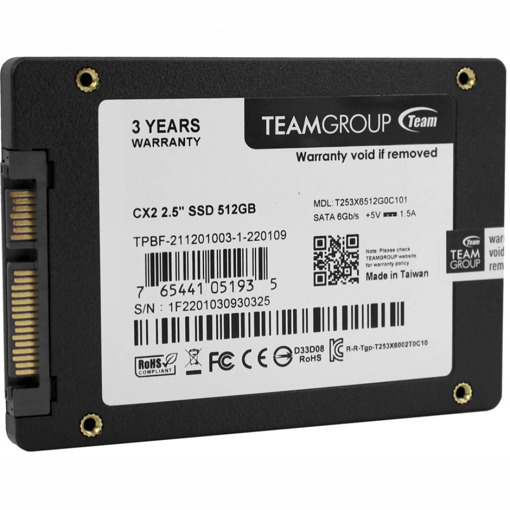 Жесткий диск Team Group CX2 T253X6512G0C101 SSD (твердотельные), 512 ГБ, 2.5 дюйма, SATA