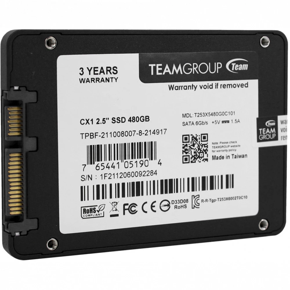 Жесткий диск Team Group CX1 T253X5480G0C101 SSD (твердотельные), 480 ГБ, 2.5 дюйма, SATA