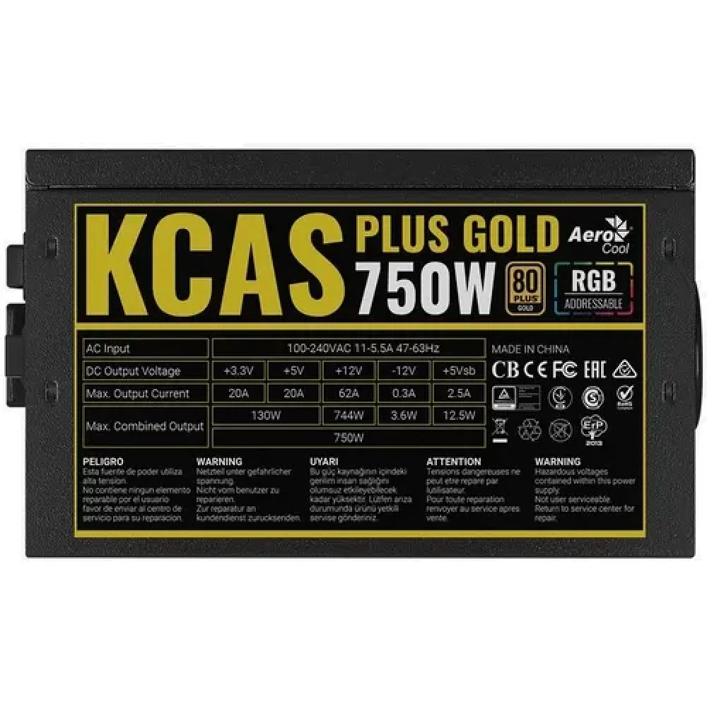 Блок питания Aerocool KCAS BLACK 4710562759211 750 Вт, 80+ Gold