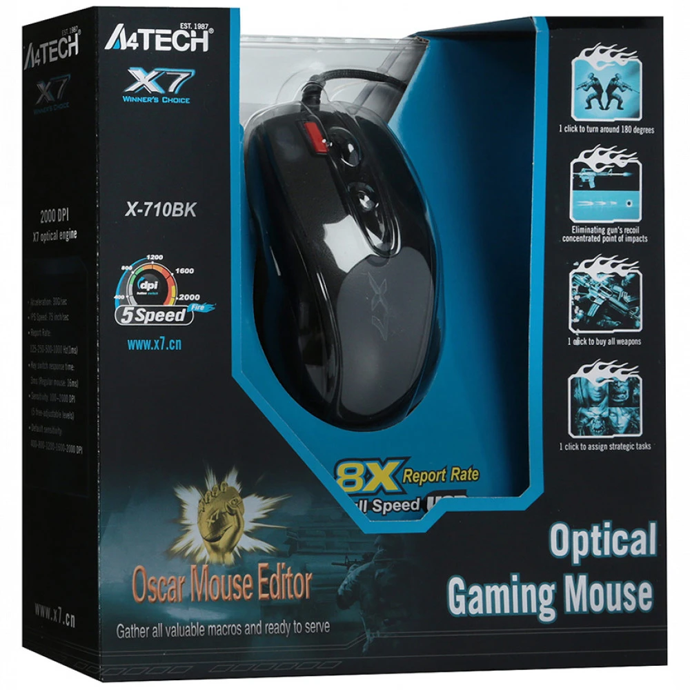 Мышь A4Tech 3-Fire Extra High Speed Oscar Editor Black X7 X-710BK Игровые, Проводная