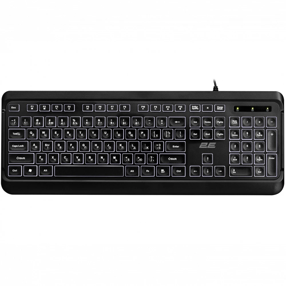 Клавиатура 2E KS120 USB Black с белой подсветкой 2E-KS120UB Проводная, USB