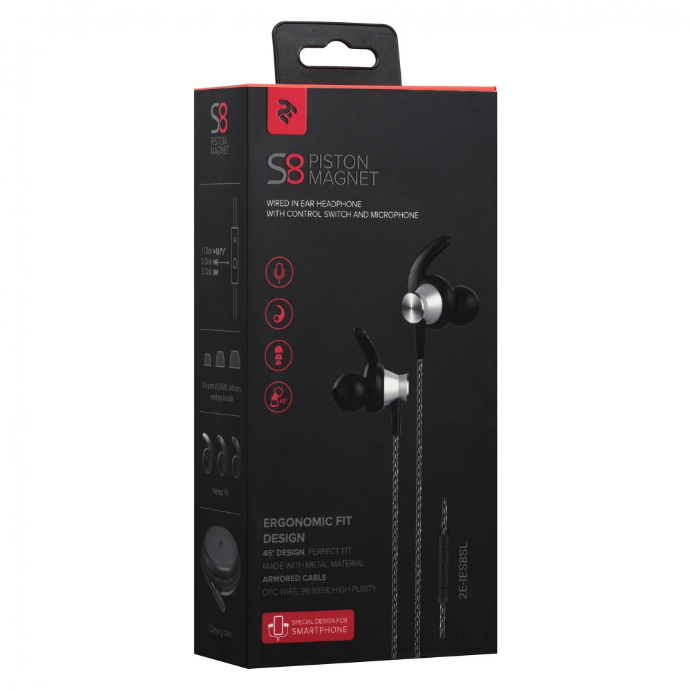 Наушники 2E S8 PISTON MAGNET MIC SILVER 2E-IES8SL