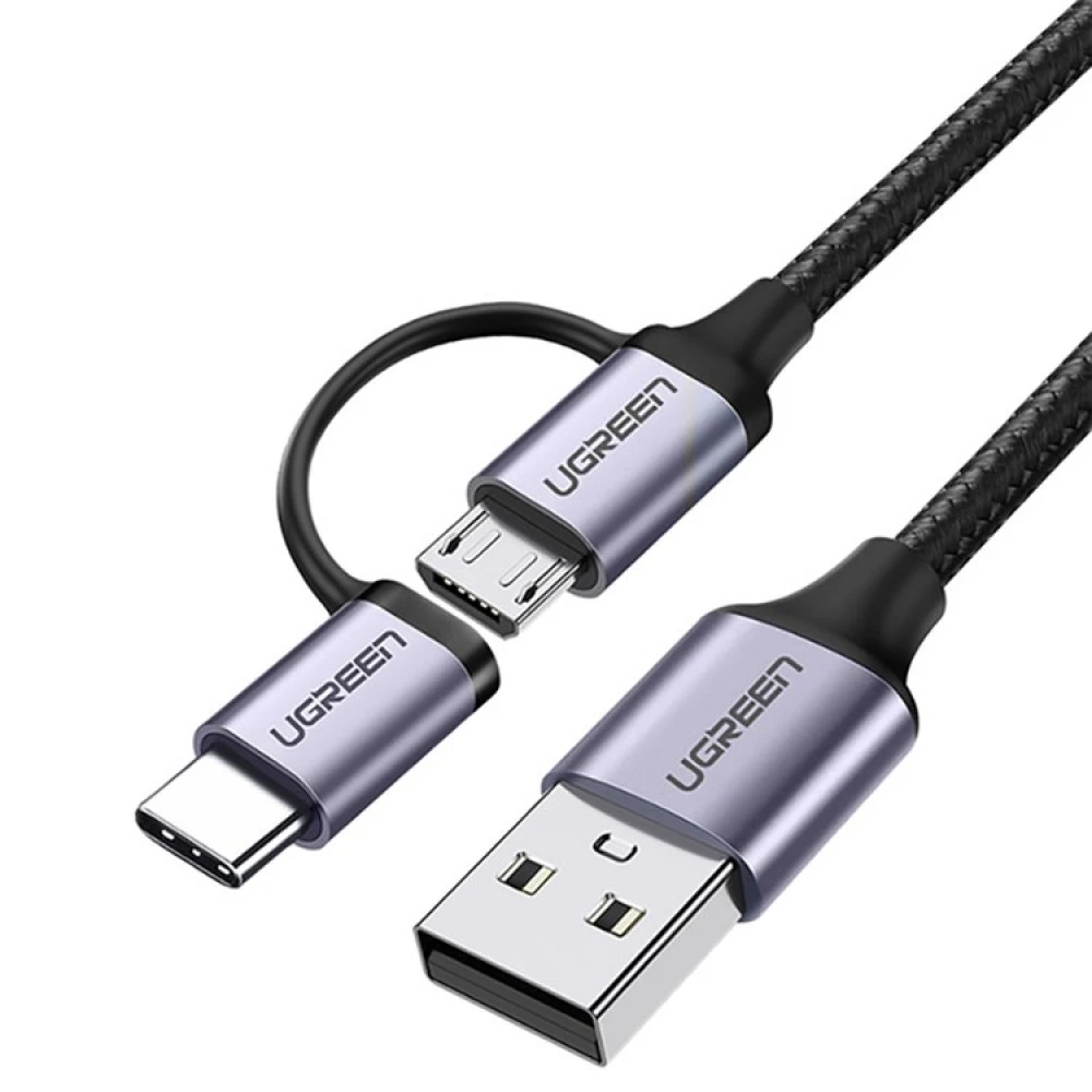 Кабель интерфейсный UGREEN US177 USB-A to Micro USB + USB Type-C 30875 USB Type A - USB Type B micro - USB Type C