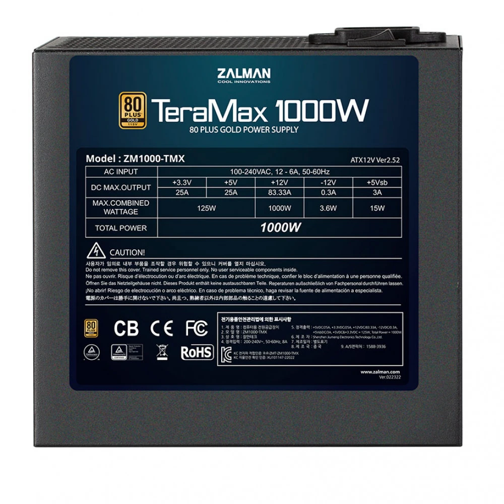 Блок питания Zalman TeraMax ZM1200-TMX 1200 Вт, 80+ Gold