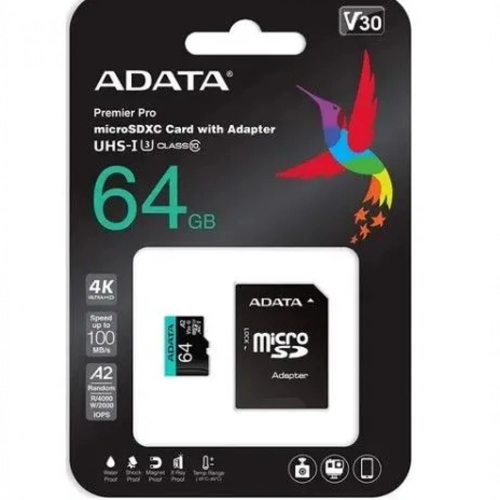 Флеш (Flash) карты ADATA Premier Pro microSDXC 64 ГБ AUSDX64GUI3V30SA2-RA1 64 ГБ