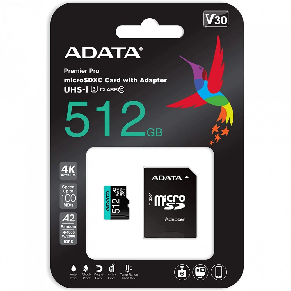 Флеш (Flash) карты ADATA microSDXC Class 10 + adapter SD AUSDX512GUI3V30SA2-RA1 512 ГБ