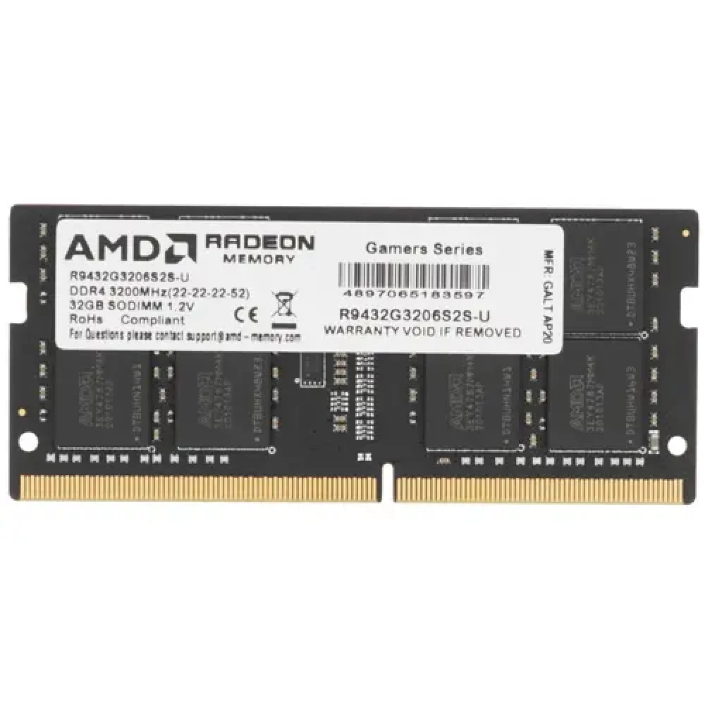 ОЗУ AMD 32GB R9432G3206S2S-U SO-DIMM, DDR4, 32 Гб, 3200 МГц