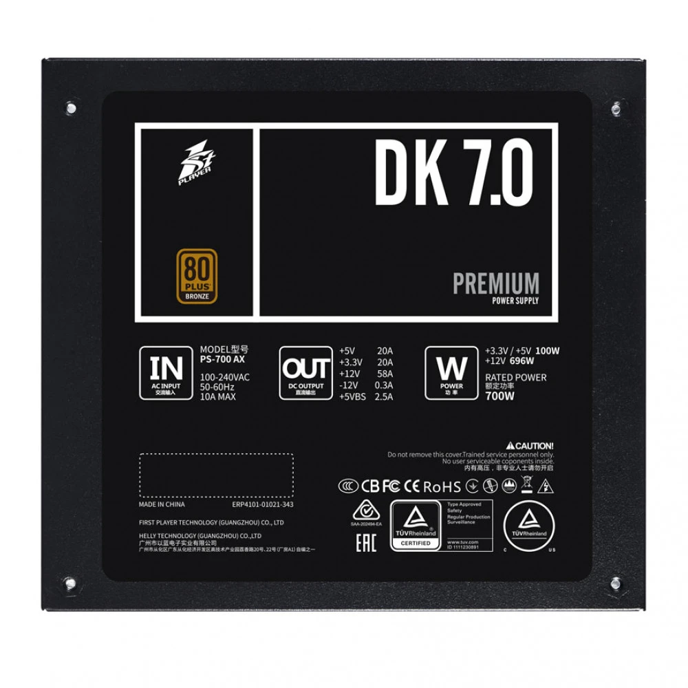 Блок питания 1STPLAYER DK PREMIUM PS-700AX 700 Вт, 80+ Bronze