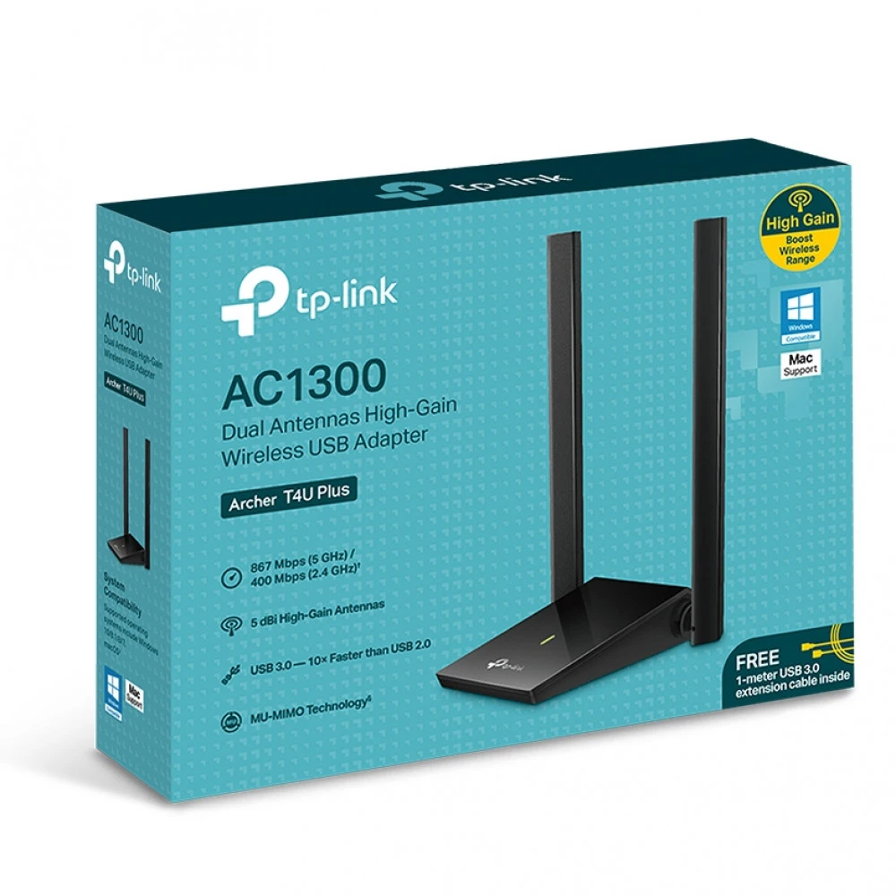 Сетевая карта TP-Link адаптер высокого усиления с двумя антеннами T4U Plus
