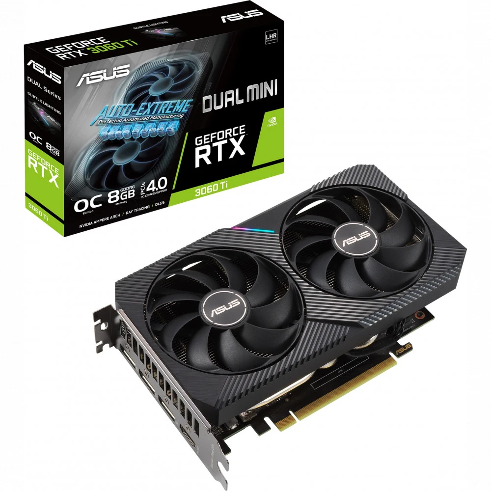 Видеокарта Asus GeForce RTX3060Ti DUAL-RTX3060TI-O8G-MINI-V2 LHR 8 ГБ