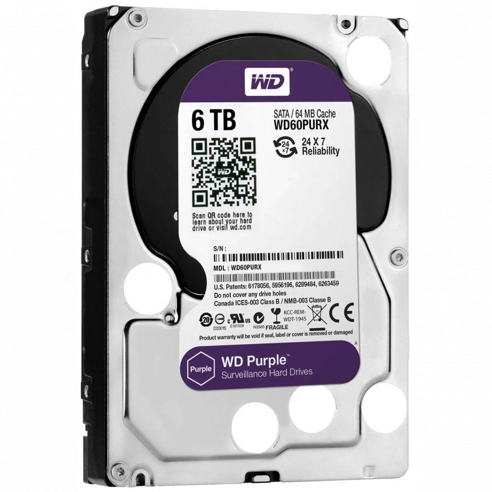 Жесткий диск Western Digital Purple WD60PURX-78 HDD (классические), 6 ТБ, 3.5 дюйма, SATA
