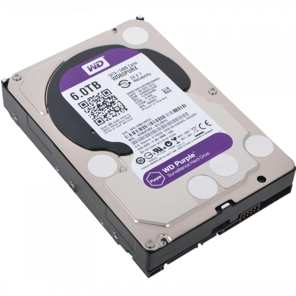 Жесткий диск Western Digital Purple WD60PURX-78 HDD (классические), 6 ТБ, 3.5 дюйма, SATA
