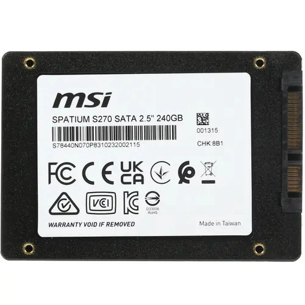 Жесткий диск MSI SPATIUM S270 S78-440N070-P83 SSD (твердотельные), 240 ГБ, 2.5 дюйма, SATA
