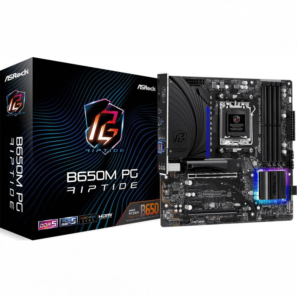 Материнская плата ASRock B650M PG Riptide 90-MXBJ90-A0UAYZ Micro-ATX, AMD AM5