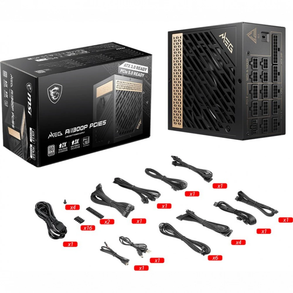 Блок питания MSI MEG Ai1300P PCIE5 1300 Вт, 80+ Platinum