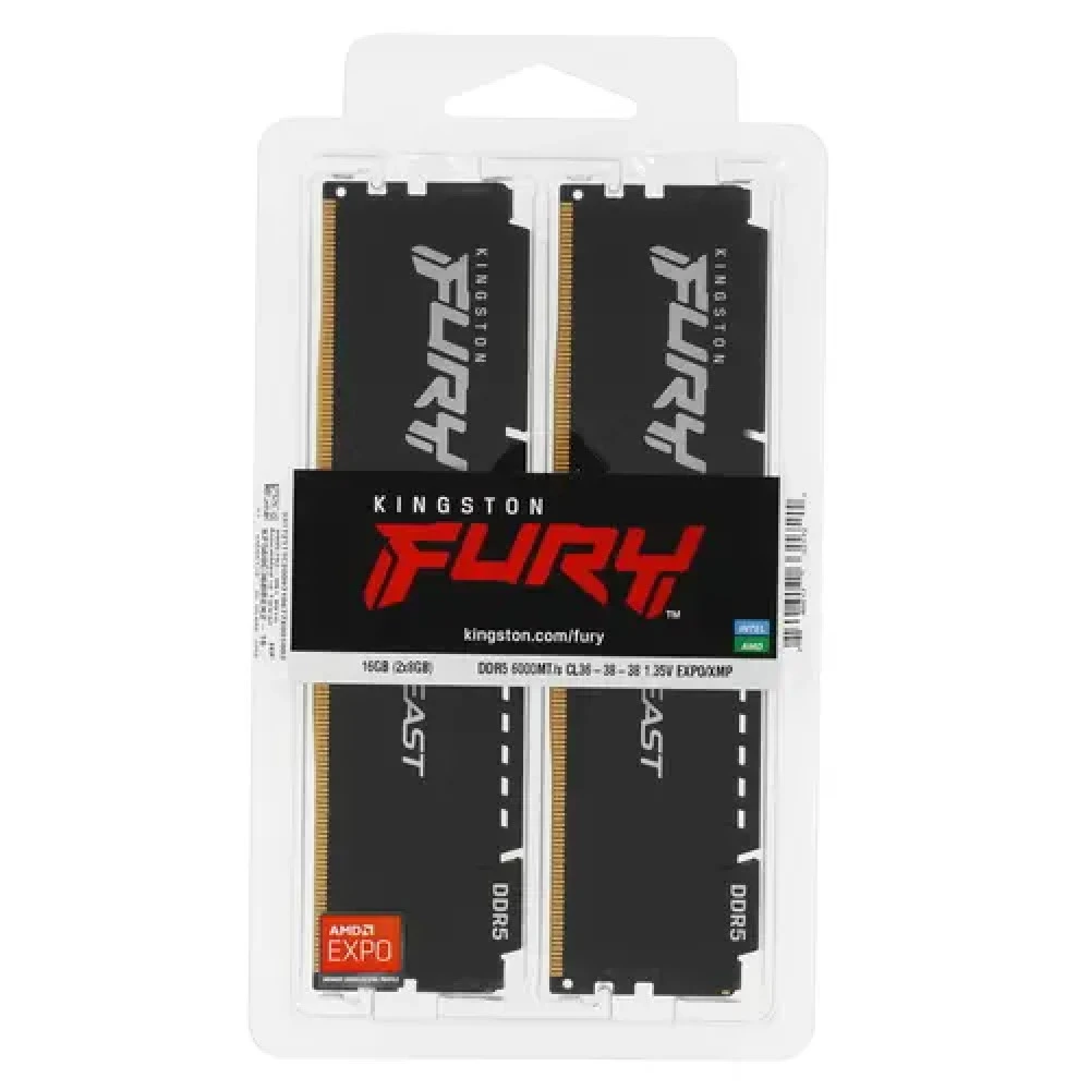 ОЗУ Kingston FURY Beast Black KF560C36BBEK2-16 DIMM, DDR5, 16 Гб (2 х 8 Гб), 6000 МГц