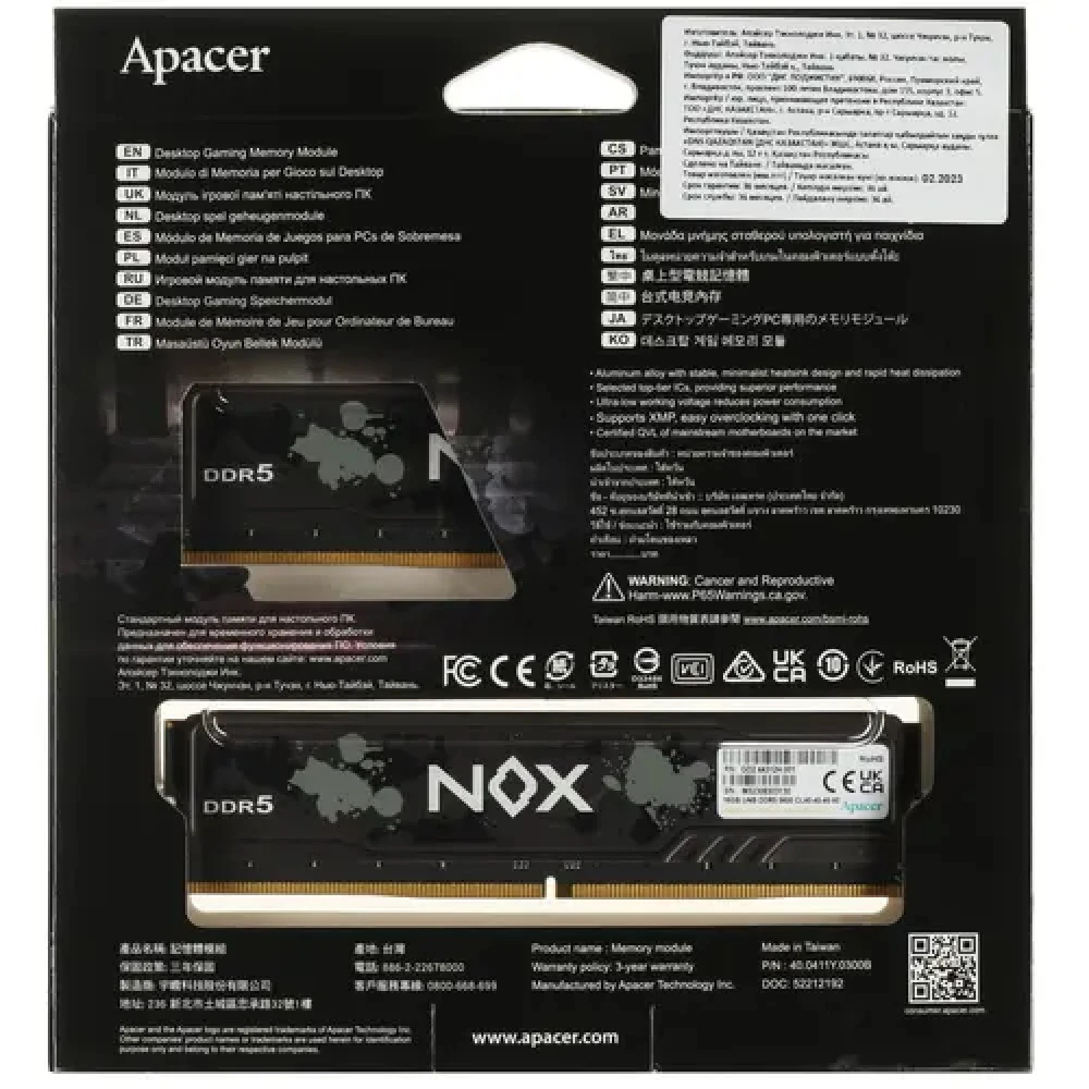 ОЗУ Apacer NOX [AH5U32G56C522MBAA-2] DIMM, DDR5, 32 Гб (2 х 16 Гб), 5600 МГц