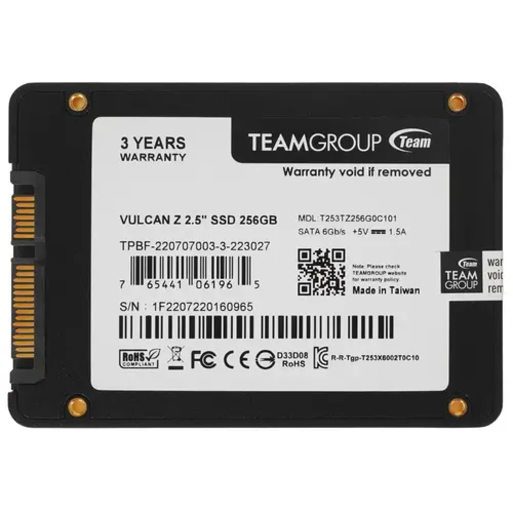 Жесткий диск Team Group VULCAN Z [T253TZ256G0C101] SSD (твердотельные), 256 ГБ, 2.5 дюйма, SATA