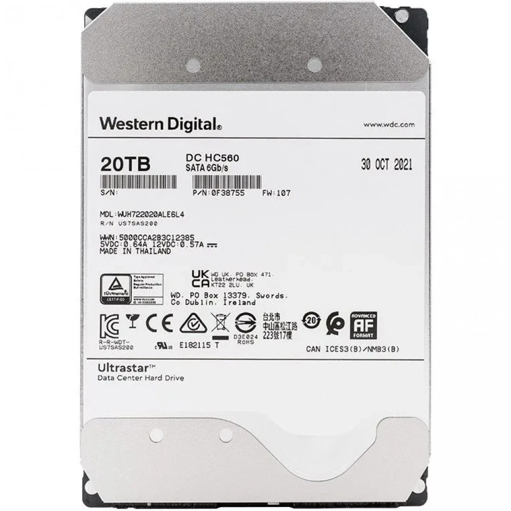 Серверный жесткий диск Western Digital Ultrastar DC HC560 WUH722020BLE6L4 3,5 LFF, 20 ТБ, SATA
