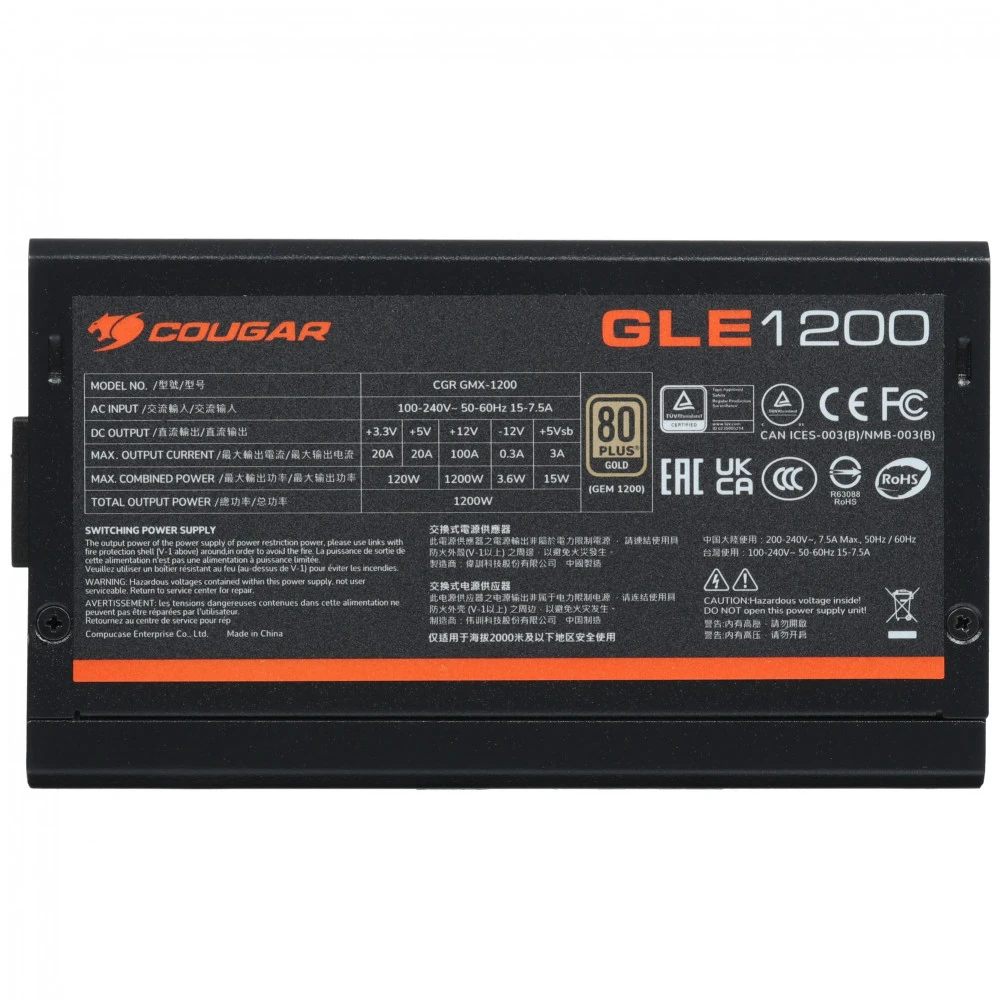 Блок питания Cougar GLE 1200 CGR GMX-1200 1200 Вт, 80+ Gold
