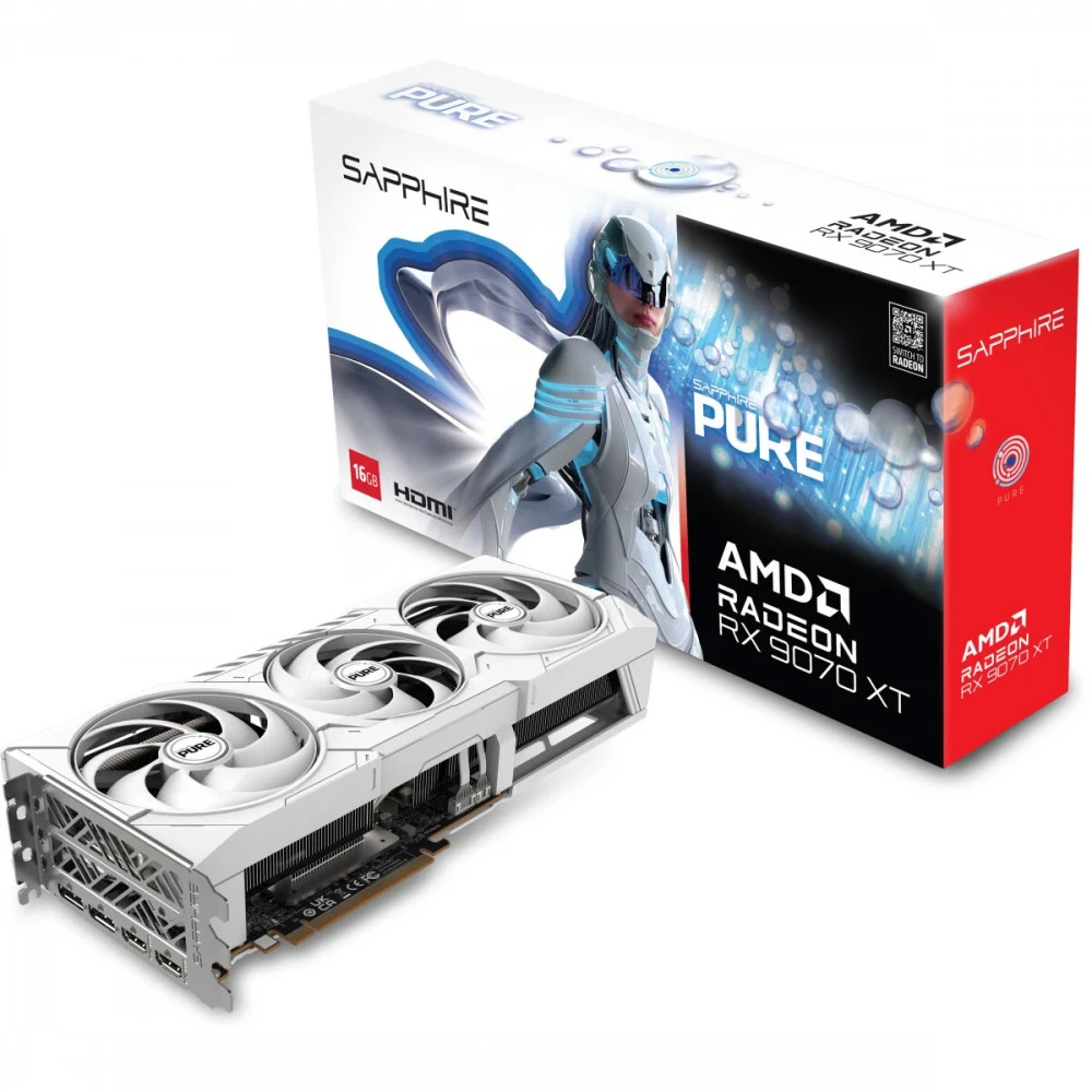Видеокарта Sapphire AMD Radeon RX 9070 XT Sapphire Pure 16Gb 11348-02-20G 16 ГБ