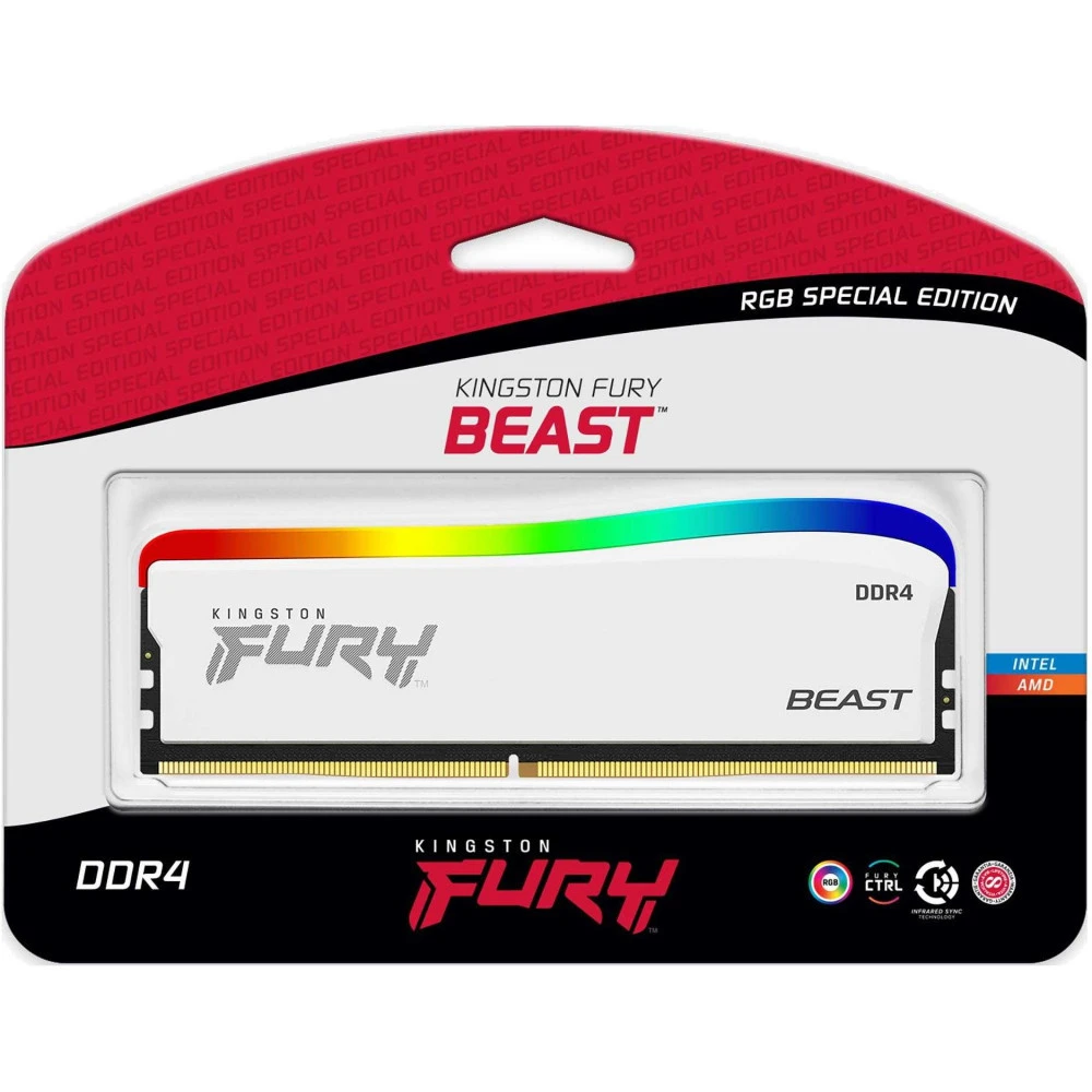 ОЗУ Kingston Fury Beast White RGB KF432C16BWA/16 DIMM, DDR4, 16 Гб, 3200 МГц