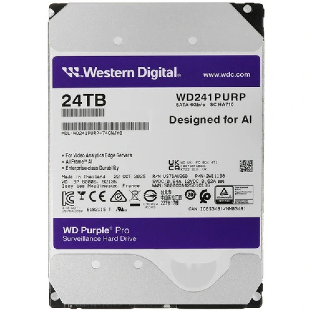Жесткий диск Western Digital WD241PURP HDD (классические), 24 ТБ, 3.5 дюйма, SATA