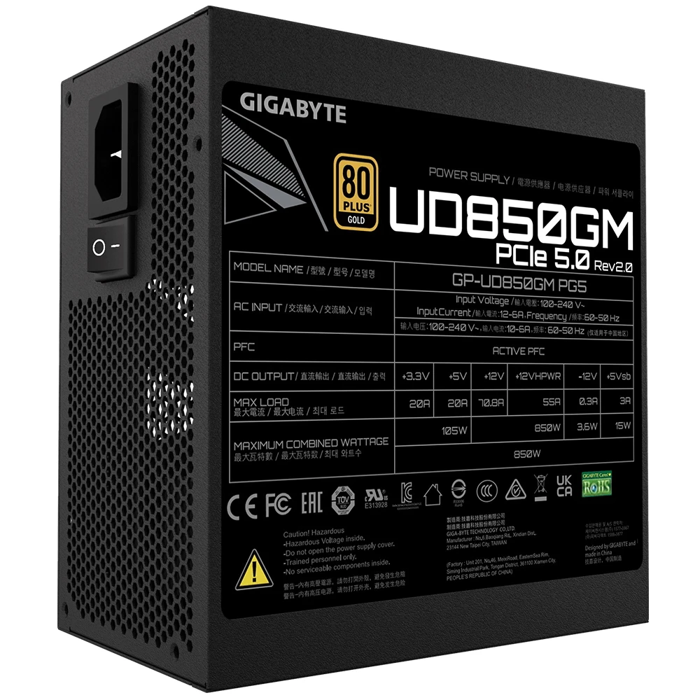 Блок питания Gigabyte GP-UD850GM PG5 V2 850 Вт, 80+ Gold