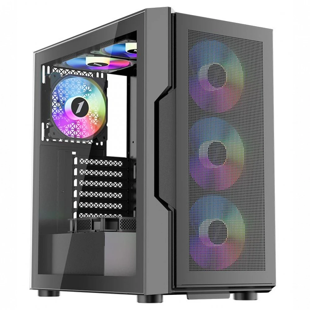 Корпус 1STPLAYER T7 P Black T7-P-BK-4F7 Mid-Tower