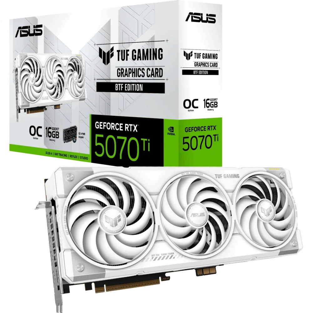 Видеокарта Asus GeForce RTX5070Ti TUF GAMING BTF WHITE OC 16GB GDDR7 TUF-RTX5070TI-O16G-BTF-WHITE 16 ГБ