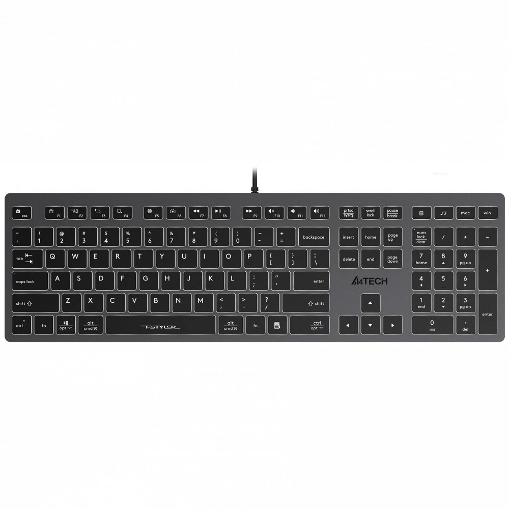 Клавиатура A4Tech Fstyler FX60H (GREY) (WHITE BACKLIT) Проводная, USB