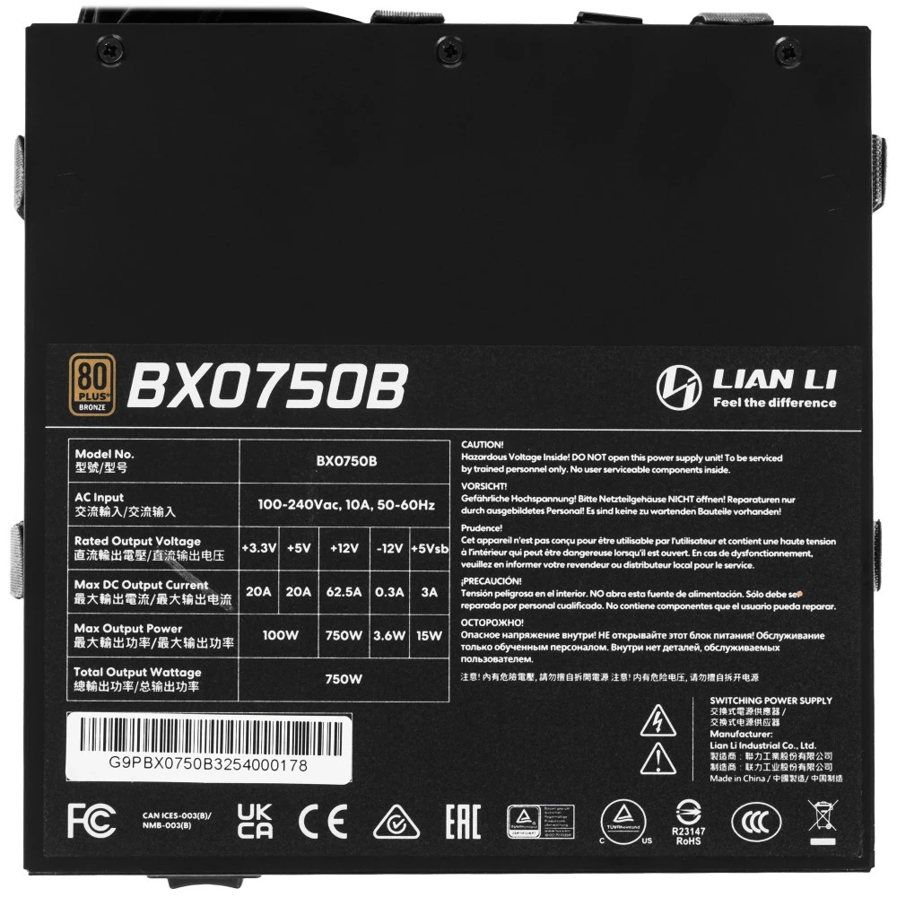 Блок питания Lian Li BX 750B G9P.BX0750B.B000.RU 750 Вт, 80+ Bronze