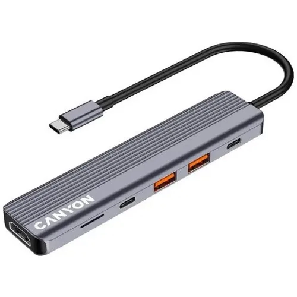 Аксессуар для ПК и Ноутбука Canyon USB-хаб DS-17 6in1 4k USB-C Grey CNS-TDS17 Адаптер
