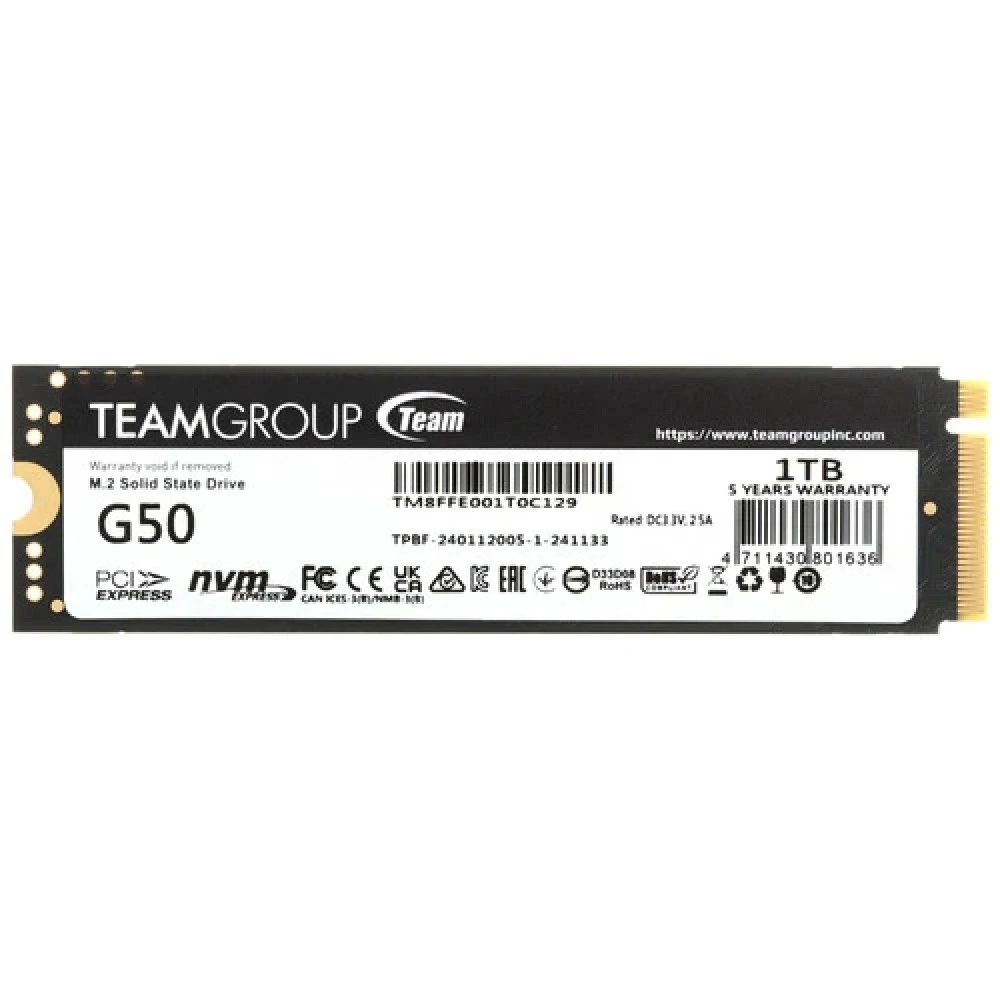 Жесткий диск Team Group T-FORCE G50 TM8FFE001T0C129 SSD (твердотельные), 1 ТБ, M.2, PCIe