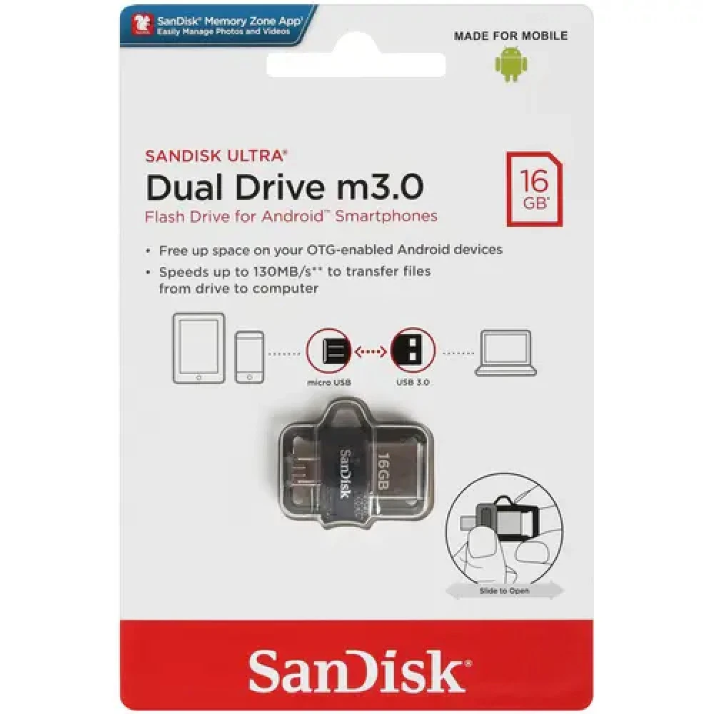USB флешка (Flash) SanDisk Ultra Dual m3.0 [SDDD3-016G-G46] 16 ГБ
