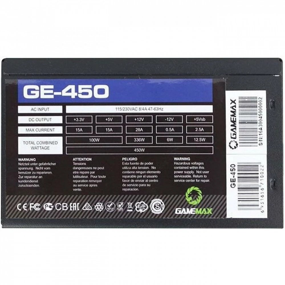Блок питания GameMax ECO Gamer GE-450 450 Вт, 80+